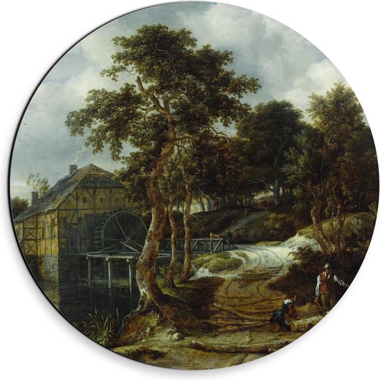 Dibond Wandcirkel - Oude Meesters - Landschap met watermolen, Jacob Isaacksz van Ruisdael - 30x30cm Foto op Aluminium Wandcirkel (met ophangsysteem)