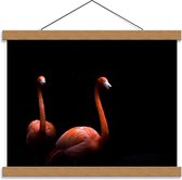 Schoolplaat – Twee Flamingo's Met Zwarte Achtergrond - 40x30cm Foto op Textielposter (Wanddecoratie op Schoolplaat)