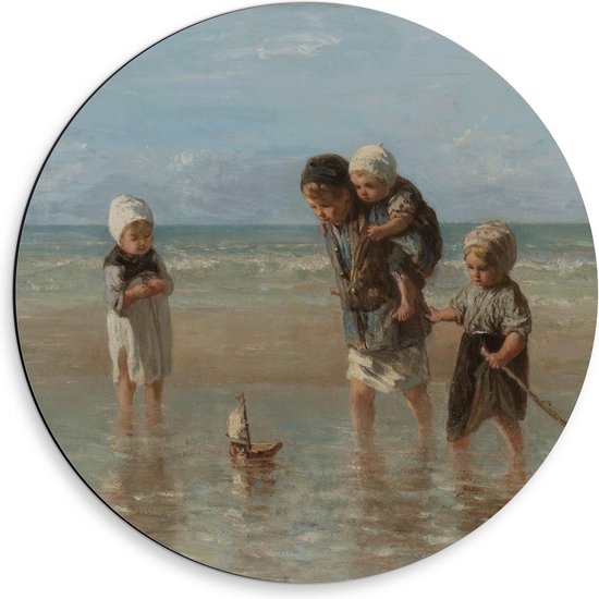 Dibond Wandcirkel - Oude Meesters - Kinderen der zee, Jozef Israëls, 1872 - 50x50cm Foto op Aluminium Wandcirkel (met ophangsysteem)