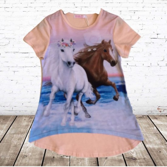 Meisjes shirt met paarden J01 -s&C-86/92-t-shirts meisjes