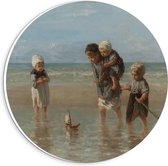 Forex Wandcirkel - Oude Meesters - Kinderen der zee, Jozef Israëls, 1872 - 20x20cm Foto op Wandcirkel (met ophangsysteem)