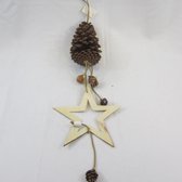 ZoeZo Design - Kersthanger - set van 4 - 52 x 16 cm - 100% natuurlijke materialen - hout - bruin - wit - kerstdecoratie