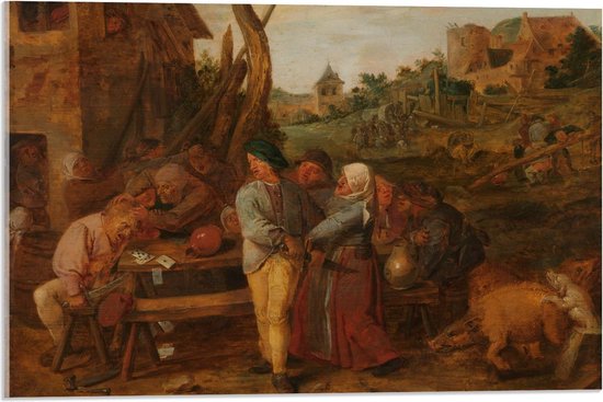 Acrylglas - Oude Meesters - Boerenvechtpartij, Adriaen Brouwer, 1620 - 1630 - 60x40cm Foto op Acrylglas (Wanddecoratie op Acrylglas)