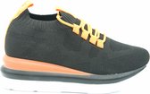 Ewoll Dames Sneaker met hoge zool  en elastische sluiting - zwart/oranje - Maat 38