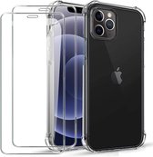 iPhone 12 & iPhone 12 Pro Hoesje Transparant - Anti Shock Hybrid Back Cover & 2X Glazen Screenprotector
