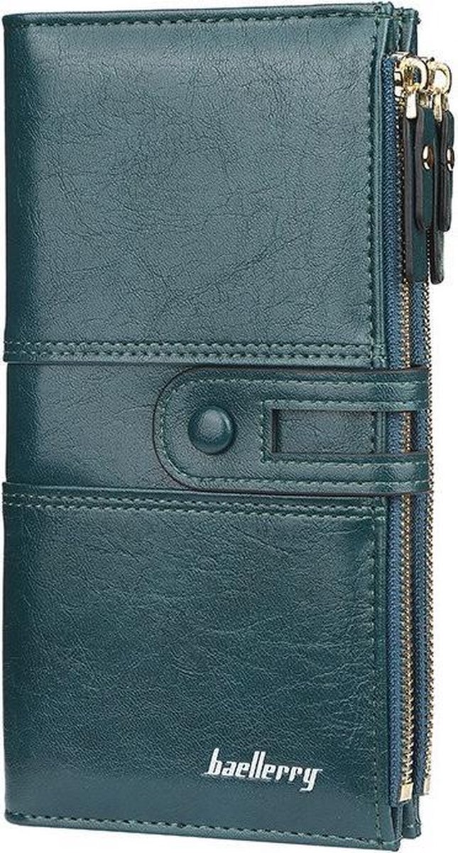 ZILOU® Portemonnee Dames Leer - tot 26 Pasjes - Portefeuille met Ritsvak - voor Munt- en Briefgeld - Groen