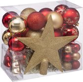 Boule de Noël set 44 pièces avec étoile de Noël - 48 pièces - boule de Noël - étoile de Décorations de Noël - or et rouge - guirlande de Noël