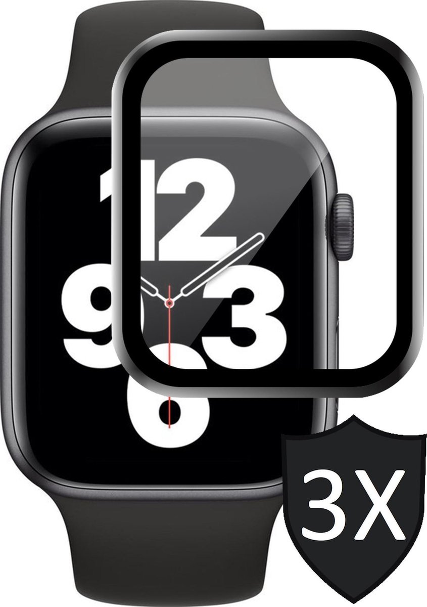 Screenprotector geschikt voor Apple Watch SE 44 mm - Full Screen Protector Glas - 3 Stuks