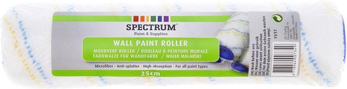 Muurverfroller - 25 x 7 cm - Wit - Geschikt voor alle verfsoorten - Anti splatter - Wall paint roller