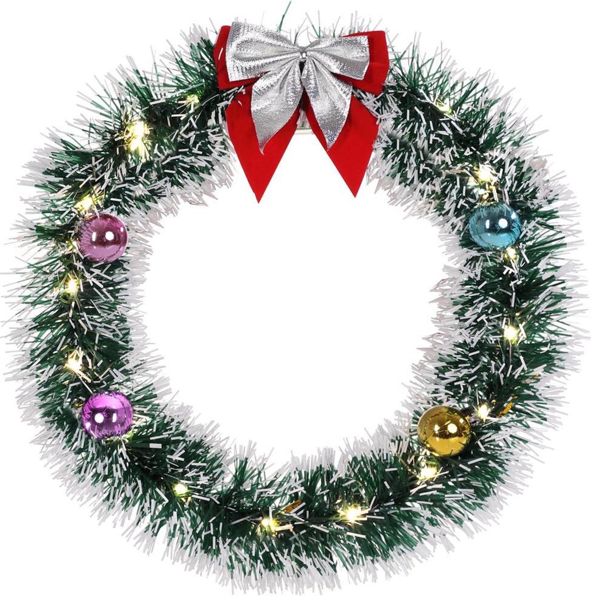 Casaria Kerstkrans 32cm 20x LED werkt op Batterijen Deurkrans Kerstdeco Zilver