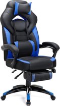 Songmics Gamestoel - Bureaustoel met Voetsteun - Zwart/Blauw - Verstelbare armleuningen