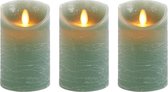 3x Jade groene LED kaarsen / stompkaarsen 12,5 cm - Luxe kaarsen op batterijen met bewegende vlam