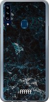 Samsung Galaxy A20s Hoesje Transparant TPU Case - Dark Blue Marble #ffffff