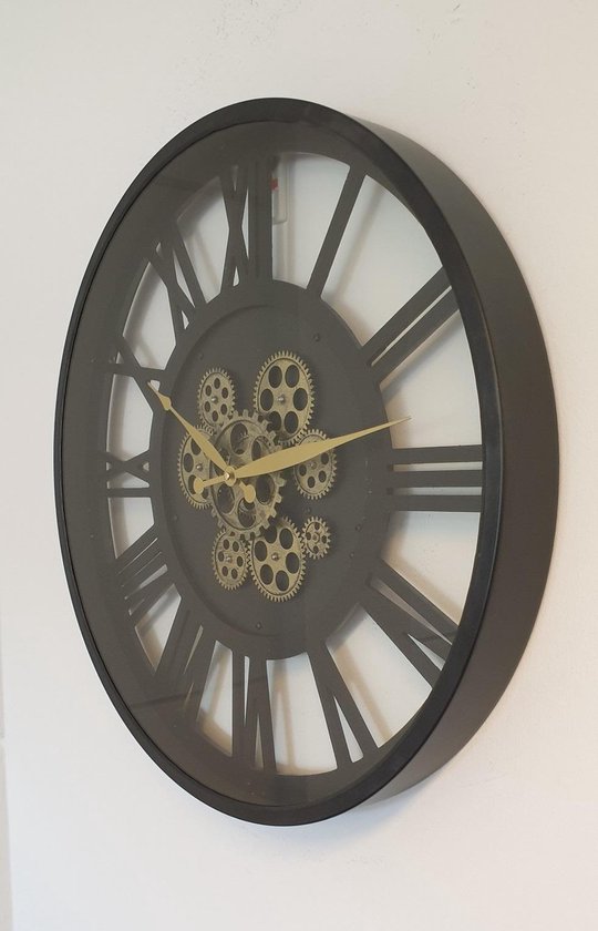Bewegende Tandwielklok, 3D Bewegende Uitrusting Wandklok, Grote Hangende Industriële Stille Mechanische Wandklok voor Woonkamer, Leeszaal, Restaurant, Kantoordecoratie (BLACK