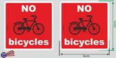 Geen fietsen (GB) No Bicycles 2 stickers van 14x14 cm.
