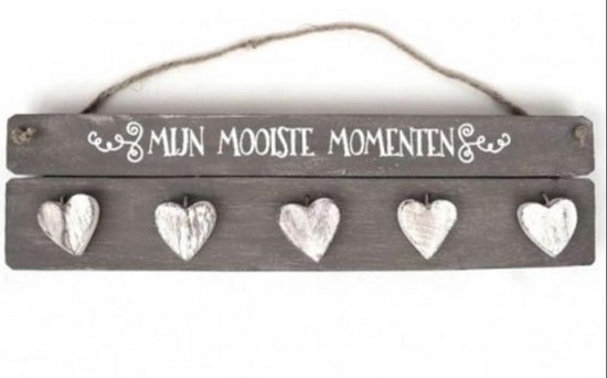 Houten Tekstplank / Tekstbord 13x50 cm "Mijn mooiste momenten" met magneten Kleur Taupe