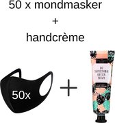 50 Zwarte Herbruikbare Mondkapjes met Luxe Handcreme | Uitwasbaar | Flexibel | Comfortabel