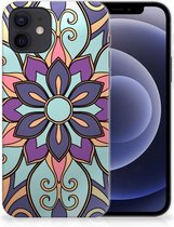 Coque Téléphone pour iPhone 12 | 12 Pro (6.1") PU Silicone Etui Bumper Gel Fleur Mauve