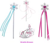 4-Pack - 3 x Toverstaf -Gratis Prinsessen Kroon / Tiara - Blauw, Roze, Paars - voor bij je Elsa Jurk