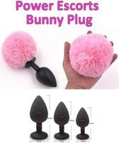 Sillicone Buttplug Set 3 delig - Anal Plug Set voor Mannen en Vrouwen - Zwart met roze staart - Bunny tale - Konijnen staartje Roze - Konijn - Power Escorts