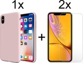 iphone x hoesje roze - iPhone xs hoesje roze - iPhone x hoesje roze siliconen case hoes cover - hoesje iphone x - hoesje iphone xs - 2x iPhone X XS Screenprotector Screen Protector