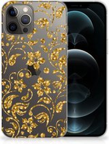 Telefoonhoesje iPhone 12 Pro Max Back Cover Siliconen Hoesje Gouden Bloemen