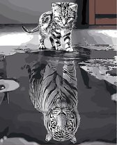 Dielay - Schilderen op Nummer - Kitten en Tijger - Painting by Numbers - 50x40 cm - Complete Set