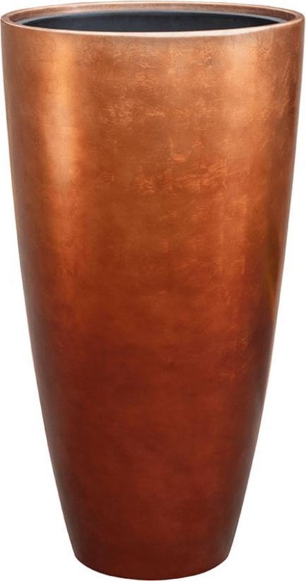 Vase haut rouge cuivré métallisé - motif vase coquillage - grand pot de fleur / jardinière