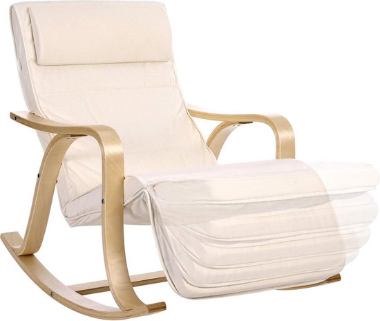 Trend24 Stoel - Schommelstoel - Schommelzitje - Relax stoel - Loungestoel - Hout - Ijzer - Schuimvulling - 67 x 115 x 91 cm - Beige