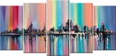 Rainbow City. XL 5 Panelen Cascade 200x100cm Origineel olieverfschilderij gedrukt op 100% katoenen canvas. Uitgerekt Op Frame. Muurhanger geïnstalleerd.