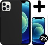 Hoesje Geschikt voor iPhone 12 Pro Hoesje Siliconen Case Hoes Met 2x Screenprotector - Hoes Geschikt voor iPhone 12 Pro Hoes Cover Case - Zwart
