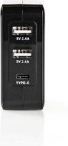Nedis Oplader | 3 Uitgangen - 2x USB / USB-C - 4.8 A | Zwart