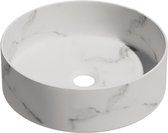 Keramische ronde opbouw waskom Calacatta ø36cm wit marmer met grijze ader