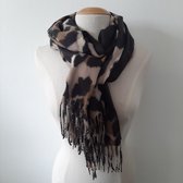 Sjaal winter - leopard met gekleurde bies / zwart