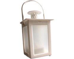 Mini lantaarn / olielamp met LED - Tuinlamp - Wit - Kunststof - Ø 7 x h 15 cm - Halloween  - Sint Maarten