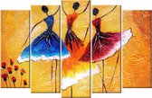Balletdansers.5 Panelen Cascade 150x100cm Origineel Olieverfschilderij Gedrukt Op 100% Katoenen Canvas. Uitgerekt Op Frame. Wandhanger Geïnstalleerd.
