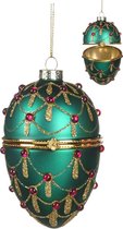 Viv! Home Luxuries Kerstbal - Juwelenbox - glas - groen goud rood - 11cm