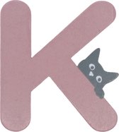 Houten Letter K Roze met Kat | 9 cm
