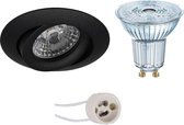 LED Spot Set - OSRAM Parathom PAR16 930 36D - Pragmi Uranio Pro - GU10 Fitting - Dimbaar - Inbouw Rond - Mat Zwart - 3.7W - Warm Wit 3000K - Kantelbaar - Ø82mm - BSE