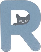 Houten Letter R Blauw met Kat | 9 cm