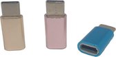 Set van 3 Verloop Adapter MICRO USB-adapter naar USB-C – Nieuw Model - Opzetstuk - Micro-USB to USB C Converter – Goud + Blauw + Roze - oDaani