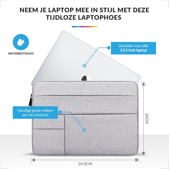 YONO Laptophoes 13 Inch – Hoes geschikt voor Apple MacBook Pro en Air 13.3 – Laptop Sleeve – Waterafstotende Laptoptas – Grijs - YONO