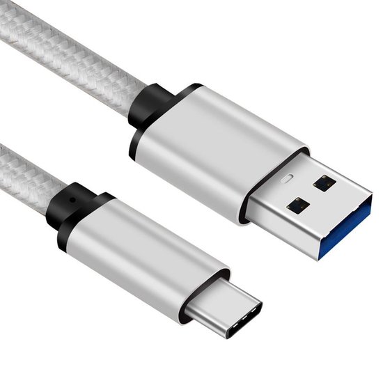 Briesje Prijs moed USB C kabel - C naar A - Nylon mantel - Zilver - 3 meter - Allteq | bol.com