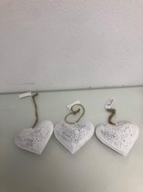 decoratieve harten wit - set van 3 stuks