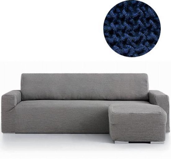 Bankhoes Milos Chaise Longue Rechts met Lange arm - Blauw - Extreme Stretch Hoekbank Hoes - Geschikt voor 230-310cm & Arm 110-180cm