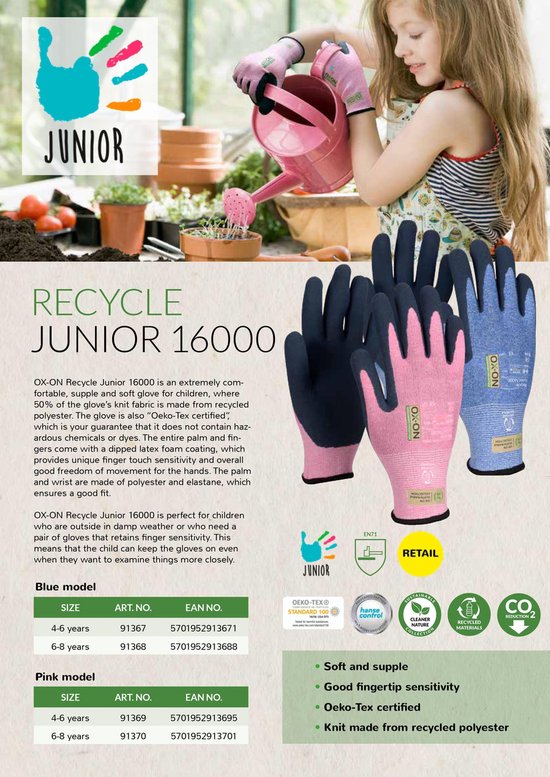 Gants de travail enfant OX-ON Junior 10000 vert - 6/8 ans