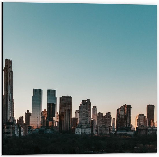 Dibond - Skyline met Wolkenkrabbers - 50x50cm Foto op Aluminium (Wanddecoratie van metaal)