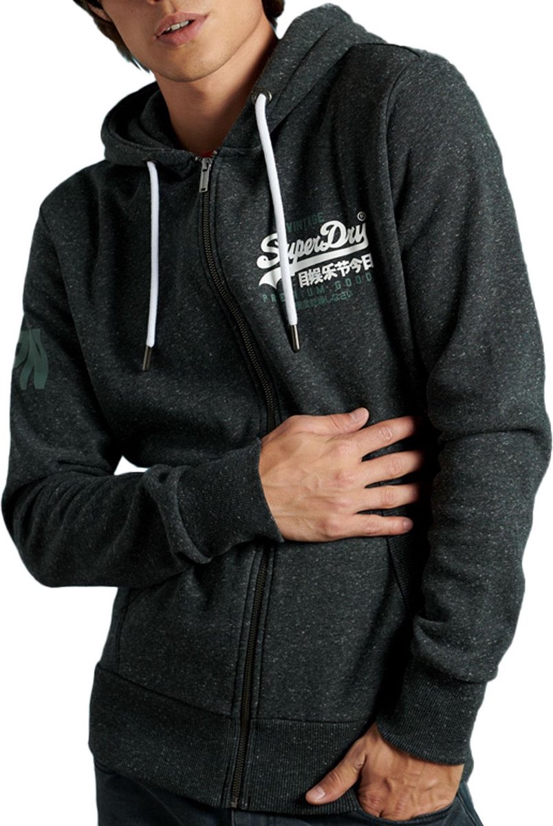 Superdry Vintage Logo Duo Ziphood Heren Sweatvest Zwart
