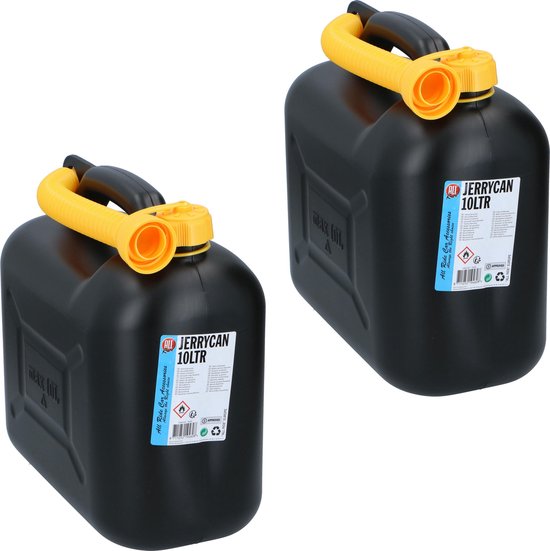 2x Jerrycans/benzinetanks 10 liter zwart - Voor diesel en benzine -  Brandstof... | bol.com