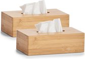 2x Tissuedozen/tissueboxen van bamboe hout 27,5 x 16 cm - Zeller - Woondecoratie/accessoires - Tissuedozen - Tissueboxen - Tissuehouders - Bamboe houten box/doos voor tissues